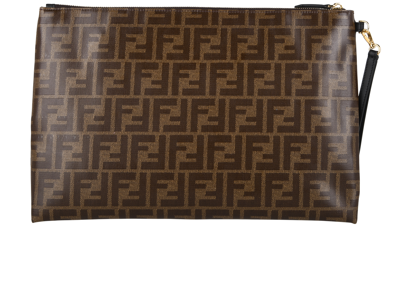 Fendi Large FF Flat Pouch, &pound;410, Accessories, Brown, Canvas, Back view
